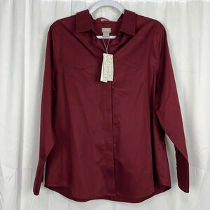 NEW Chico’s No Iron Sateen Long Sleeve Button Up Shirt U.S Size 12/14